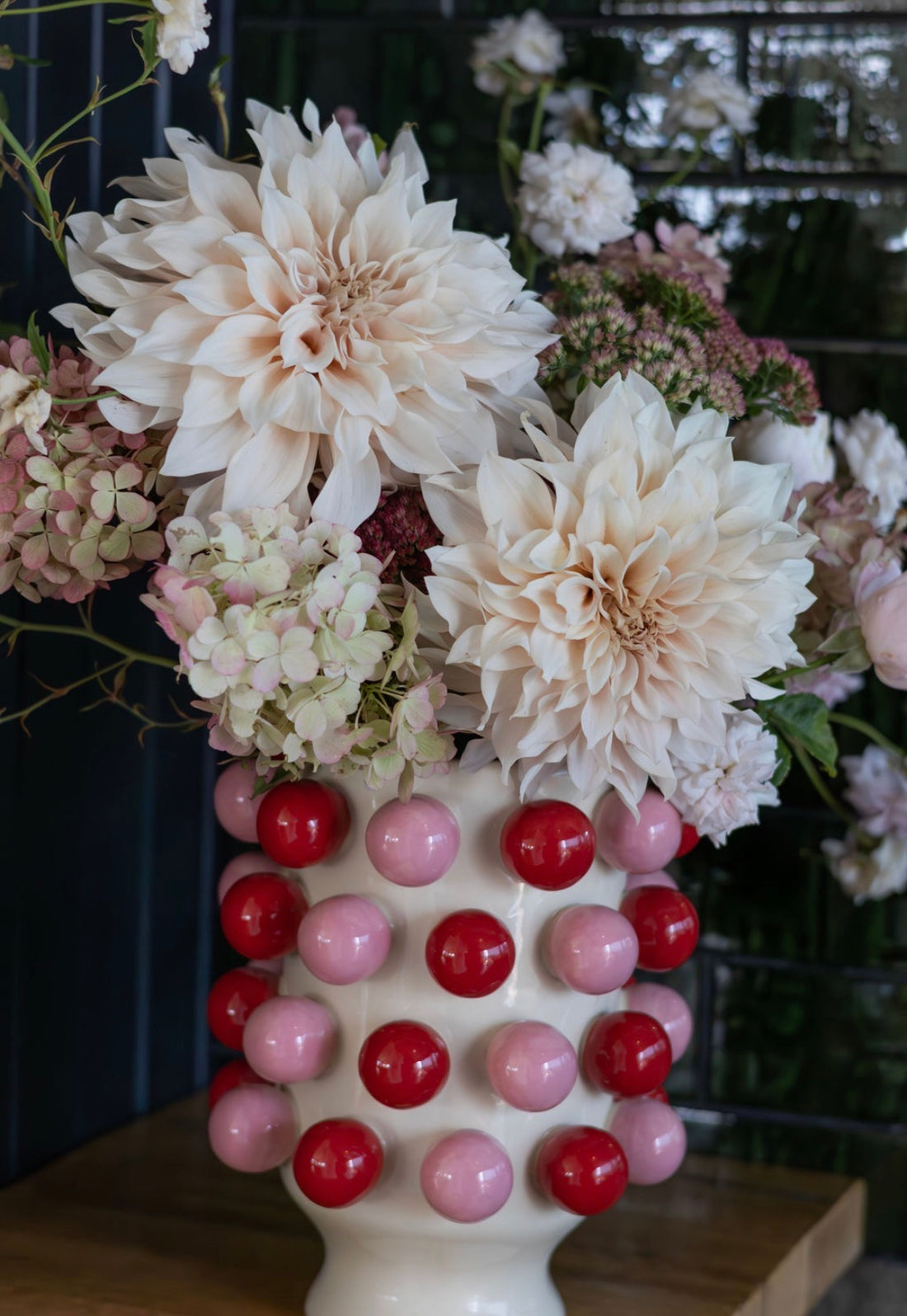 Bubble Vase - red and light pink balls