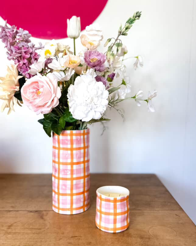Noss and Co Hand Painted Pink and Orange Ceramic Vases