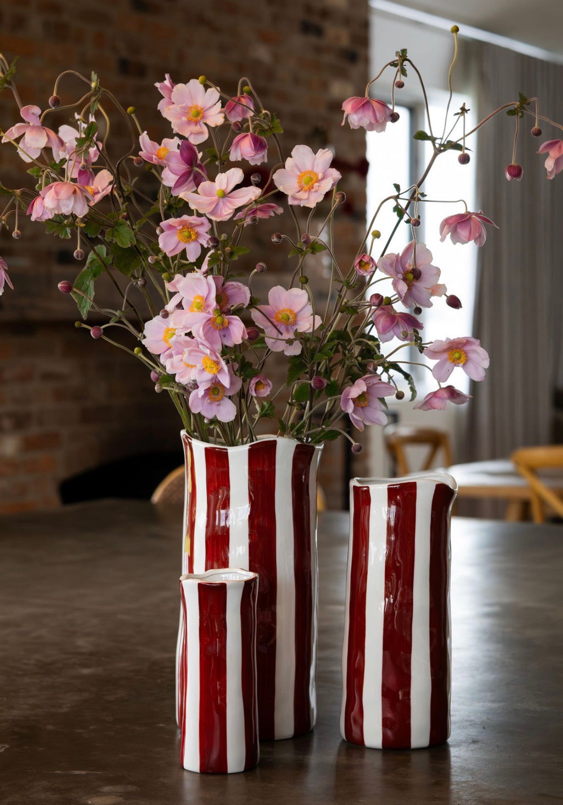 NEW Large Vase - Burgundy Stripe