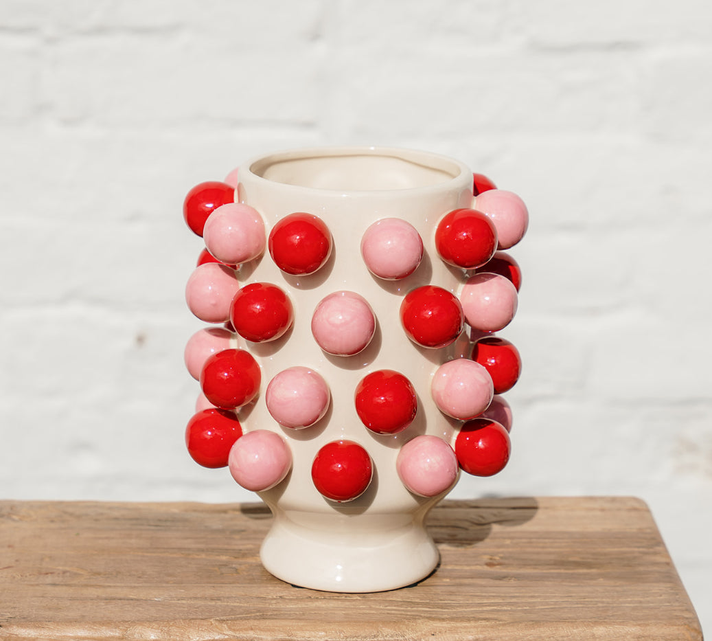 Small Bubble Vase - red and light pink balls