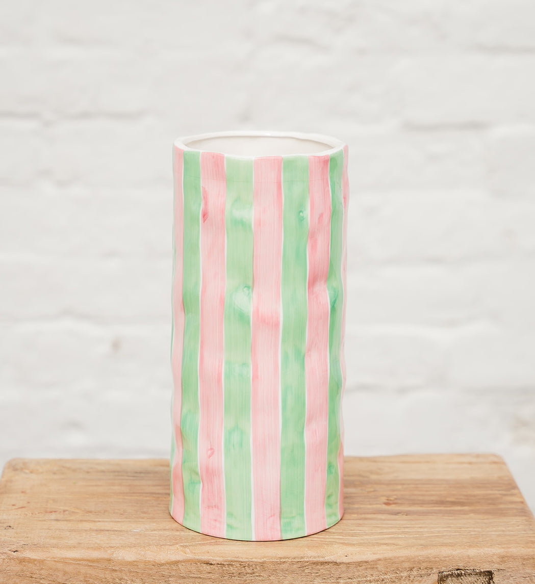 Large Vase - Pink &amp; Mint Green Stripe